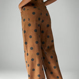 Brown High Waisted Casual Women's Wide Leg Polka Dot Jeans