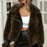 Keep Up With Me Leopard Print Faux Fur Crop Jacket