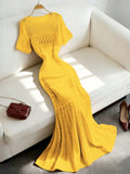 Mustard Yellow Sexy Women's Knitted Sweater Dress