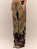 Brown Casual Women's Tiger Print Lace-Up Straight Leg Jeans
