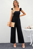 ALL THAT CLASS Smocked Square Neck Wide Leg Jumpsuit with Pockets