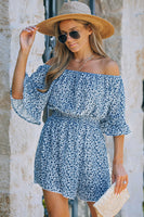 Casual Off-Shoulder Romper With Floral Pattern Design And Flounce Sleeves