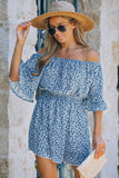 Casual Off-Shoulder Romper With Floral Pattern Design And Flounce Sleeves