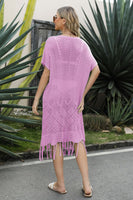 VICTORIA V-Neck Short Sleeve Fringe Hem Knit Dress
