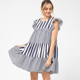 Hampton Vertical Blue Striped Babydoll Dress-Dress-Moda Me Couture