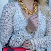 Metallic Cardigan Sweater-Sweater-Moda Me Couture