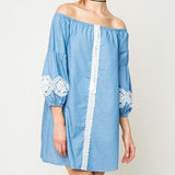 Boho Beauty Blue Off Shoulder Dress-Dress-Moda Me Couture