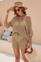Openwork V-Neck Top and Shorts Set