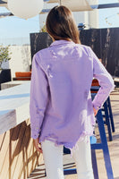 Lavender Distressed Button Down Denim Jacket