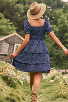 EVELYN Smocked Sweetheart Neck Flounce Sleeve Mini Dress