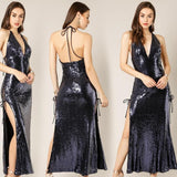 Blue Sequin Maxi Dress-Dress-Moda Me Couture
