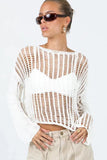 Openwork Boat Neck Long Sleeve Cover Up