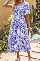 HANNAH Floral One-Shoulder Smocked Midi Dress