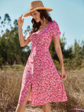 ELOISE Floral Ruched Front Slit Dress