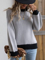 Contrast Trim Drop Shoulder Pullover Sweater