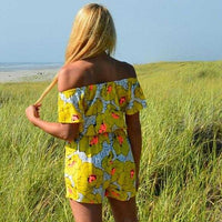 Yellow Floral off Shoulder Romper-Pants-Moda Me Couture