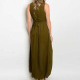 Olive Green Maxi Romper-Pants-Moda Me Couture