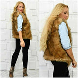 Brown Faux Fur Vest-Jackets & Coats-Moda Me Couture