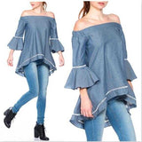 Top with Bell Sleeves Blue-Tops-Moda Me Couture