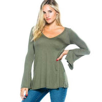 Olive Green Bell Sleeved Top-Tops-Moda Me Couture