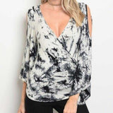 Tie-Die Flared Sleeve Top Gray-Tops-Moda Me Couture