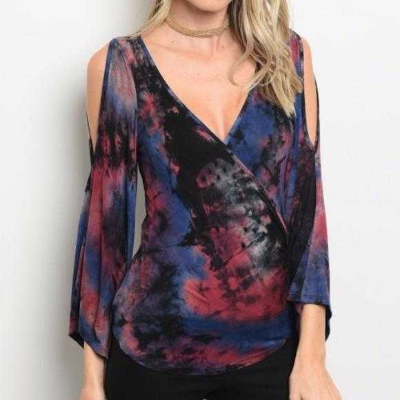 Tie-Die Flared Sleeve Top Multicolor-Tops-Moda Me Couture