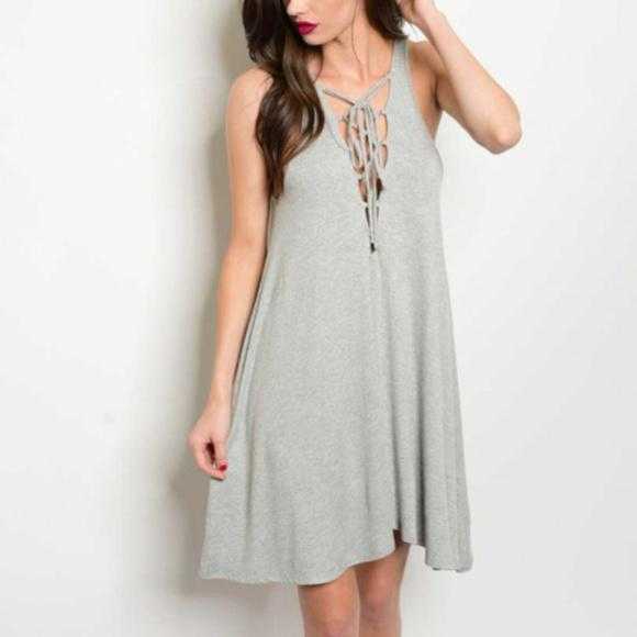 Lace-Up Dress Gray-Dress-Moda Me Couture