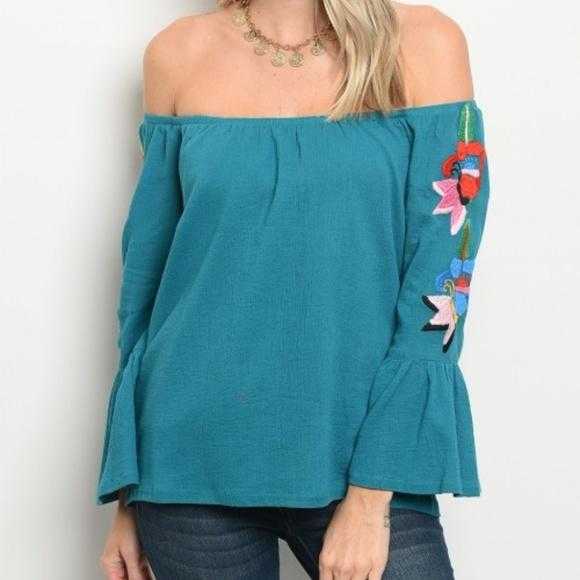Off Shoulder Turquoise Top-Tops-Moda Me Couture
