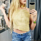 Leather Coachella Tan Crop Top-Tops-Moda Me Couture