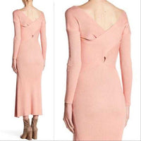 Rose Ribbed Knit Slit Dress-Dress-Moda Me Couture