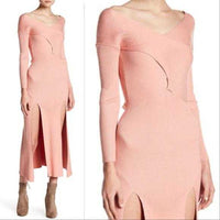 Rose Ribbed Knit Slit Dress-Dress-Moda Me Couture