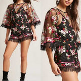 Embroidery Floral Romper-Pants-Moda Me Couture