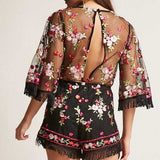 Embroidery Floral Romper-Pants-Moda Me Couture