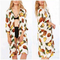 Tropical Pineapple Print Kimono-Tops-Moda Me Couture