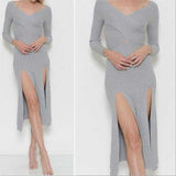 Heather Ribbed Knit Slit Dress-Dress-Moda Me Couture