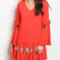Boho Beauty Embroidered Details Red Dress-Dress-Moda Me Couture