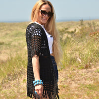 Black Crochet Vest-Jackets & Coats-Moda Me Couture