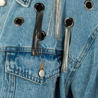 Metal Fringe Grommet Denim Jacket-Jackets & Coats-Moda Me Couture