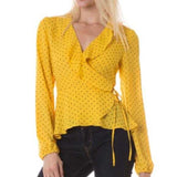 Polka Dot Wrap Top - Yellow-Tops-Moda Me Couture
