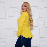 Polka Dot Wrap Top - Yellow-Tops-Moda Me Couture