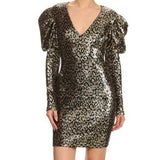 Leopard Sequin Mini Dress-Dress-Moda Me Couture