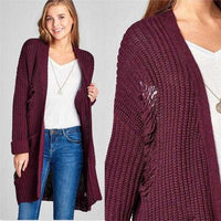 Casual Distressed Sweater Burgundy-Sweater-Moda Me Couture