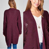 Casual Distressed Sweater Burgundy-Sweater-Moda Me Couture