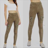 Olive Lace Up Suede Pants-Pants-Moda Me Couture
