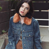 Denim Jacket with Faux Fur-Jackets & Coats-Moda Me Couture