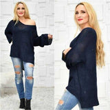 Navy Blue Knit Sweater Top-Sweater-Moda Me Couture