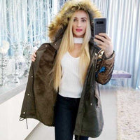 Army Green Parka Sequin Sleeves-Jackets & Coats-Moda Me Couture