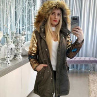 Army Green Parka Sequin Sleeves-Jackets & Coats-Moda Me Couture
