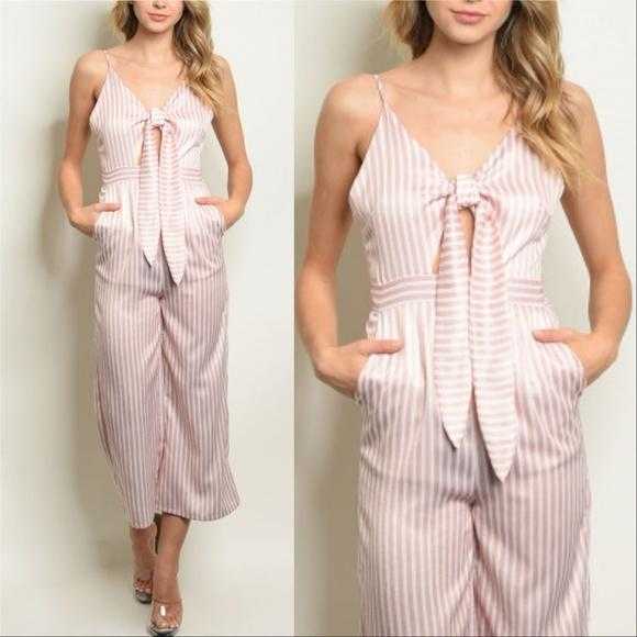 Pink Striped Jumpsuit-Pants-Moda Me Couture