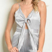 Gray Striped Jumpsuit-Pants-Moda Me Couture